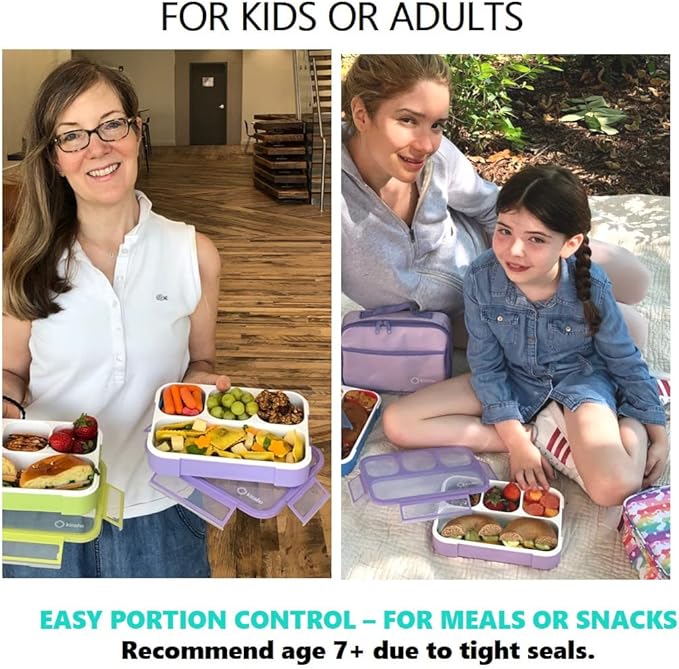 kinsho Bento Lunch Box for Kids Lunch-Boxes for Women Adults Girls Boys | Leakproof Snack Containers for Toddlers Tweens Pre-School Lunches BPA Free | Purple, 4 compartments (1 Pack)