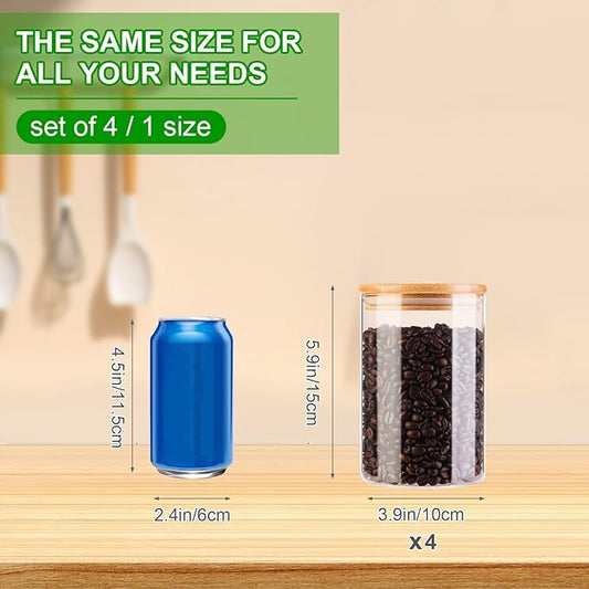 Glass Food Jars with Lids,37oz Glass Storage Containers with Airtight Bamboo Lids,Round Glass Canister Set of 4, Pantry Organizers and Storage for Cookie Flour Oat Pasta Tea Coffee Bean