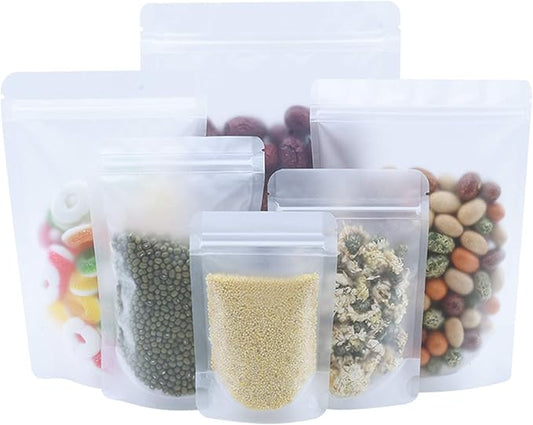 PABCK 500 Pcs 3.5x5.1 inch Resealable Stand Up Bags Matte Clear Zipper Lock Heat Seal Pouches with Tear Notch for Zip Food Storage Lock Packing