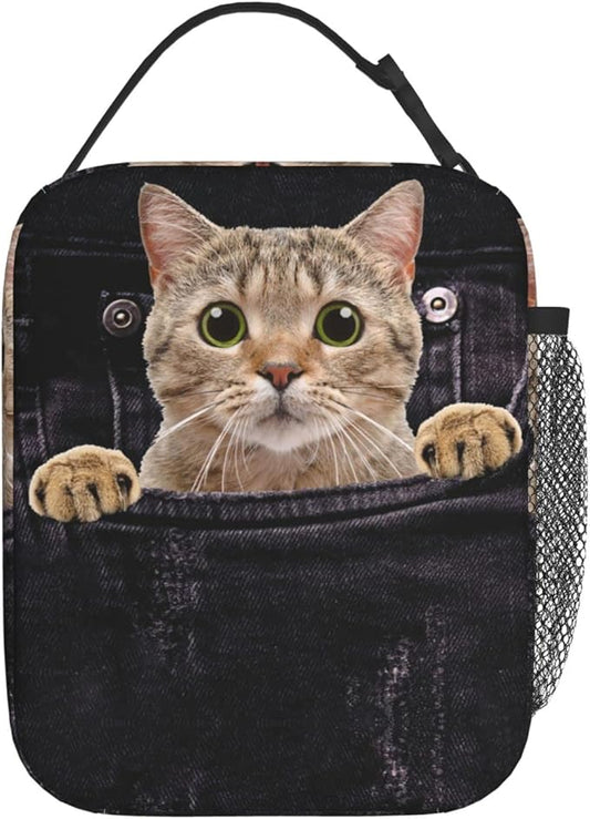 YETTA YANG Cute Funny 3d Cat Portable Lunch Bag Insulated Lunch Box Reusable Totes For Women Men Work Picnic Camping