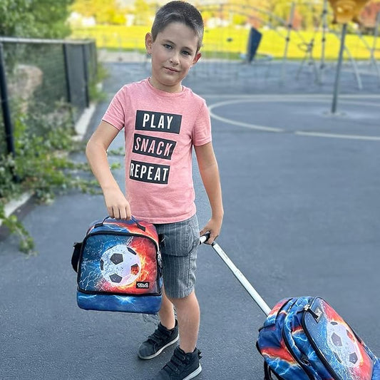 Tilami Lunch Bags Insulated Adjustable Strap Zipper, Water-Resistant Cooler Bags, Bento Bags for Kids Toddlers, Football