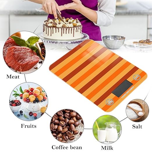Food Scale Kitchen Scale for Baking Cooking Digital Food Weighing Measuring Scale Small Waterproof Electric Food Scale Fall Striped Orange