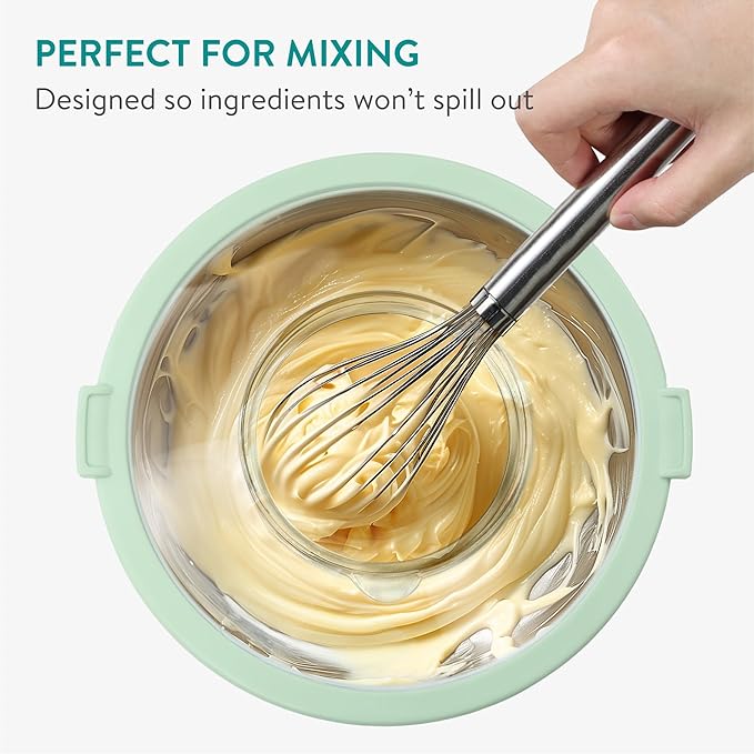 Navaris Stainless Steel Mixing Bowls with Graters (Set of 3) - Baking or Cooking Bowl Set with Lids, Grater Attachments, Non-Slip Silicone Base - Mint Green