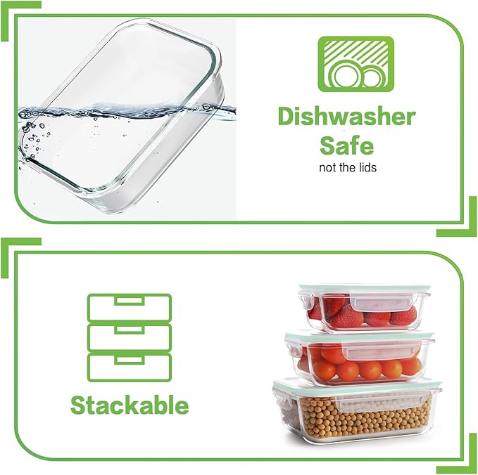 HOMBERKING Glass Food Storage Containers with Lids, [18 Piece] Glass Meal Prep Containers, Airtight Glass Lunch Bento Boxes, BPA-Free & Leak Proof (9 lids & 9 Containers) - Blue