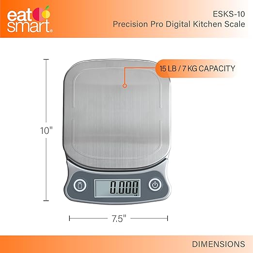 Eat Smart ESKS-10 Precision Elite Digital Kitchen Scale - 15 lb. Capacity, UltraBright Display and Stainless Steel Platform