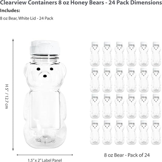24 Pack of 8 Ounce Honey Bears with Sealable White Flip Top Lids (8 oz. Bear, 24pk, White)