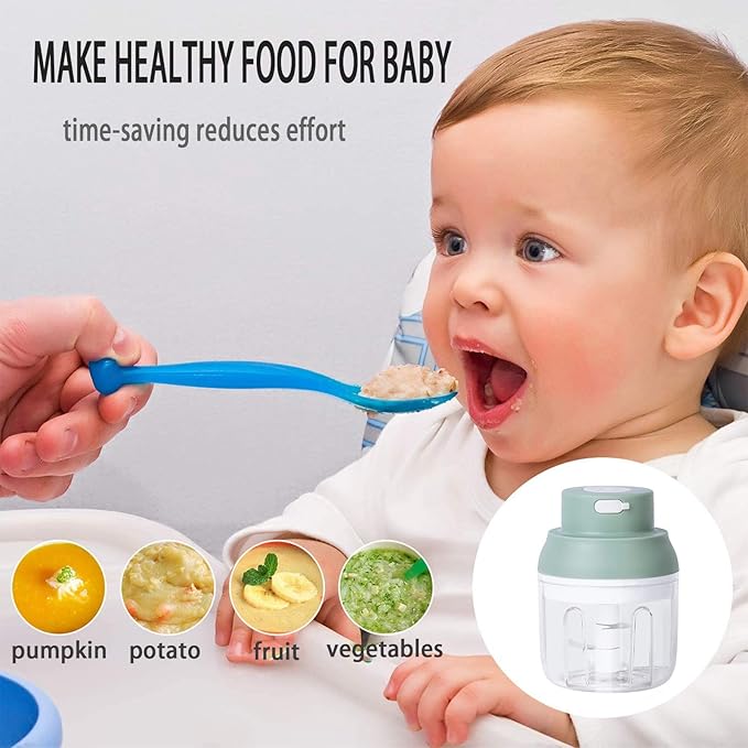 Electric Mini Food Chopper,250ML Portable Garlic Chopper with USB Charging Function, Mini Food Slicer for Onion Vegetables Chili Ginger Meat Nuts Fruits Salad (Green)