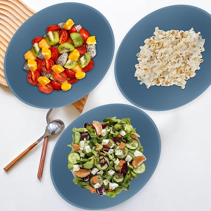 65 OZ Wheta Straw Bowls Set - Unbreakable Large Salad Bowl 4 PCS, Large Capacity Kitchen Bowls Microwave & Dishwasher Safe Serving Bowl for Salad, Popcorn, Chip (Blue)