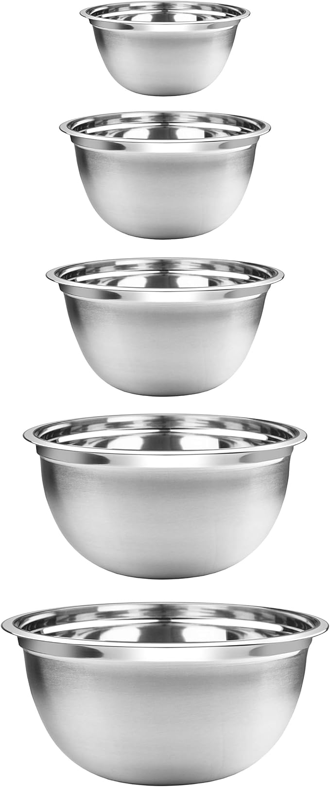 YBM HOME Stainless Steel Mixing Bowl - Premium Polished Mirror Nesting Metal Bowl for Cooking and Serving, Stackable for Convenient Storage, 0.75, 1, 1.5, 3, 5 Quarts,1167-68-69-70-71set