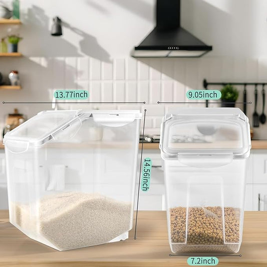 3-Pack Rice Storage Container 30 Lb/15Liter Large Plastic Grain Food Bucket Sealed Moisture Proof Household Pet Food Storage Box