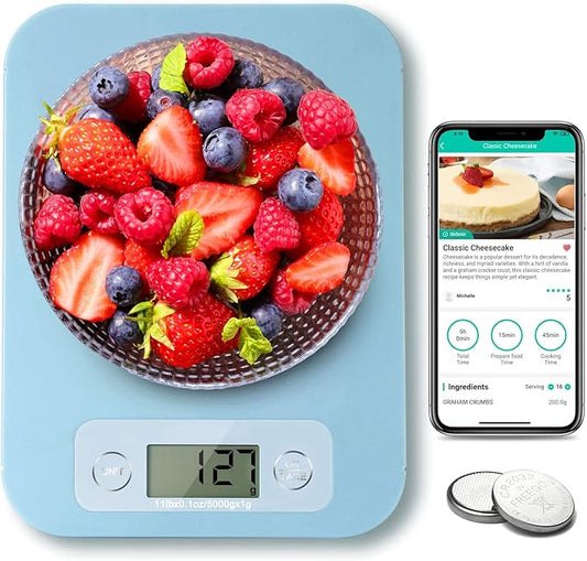 Digital Food Scale for Weight Loss - Smart Food Scale with Nutritional Calculator, Kitchen Scales for Food Grams and Ounces, Food Weight Scale for Baking, Diet, Diabetics, Calories 0.1oz/1g (3g-5kg)