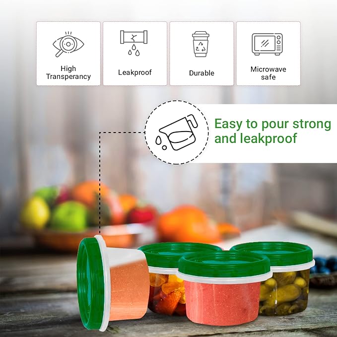 [Green - 12 Pk] Airtight Deli Containers with Lids Twist Lock Top Clear Food Storage for Meal Prep Snacks and Leftovers Freezer and Microwave Safe Stackable Leak-Resistant and 12 Pc. Set (16 Ounce)