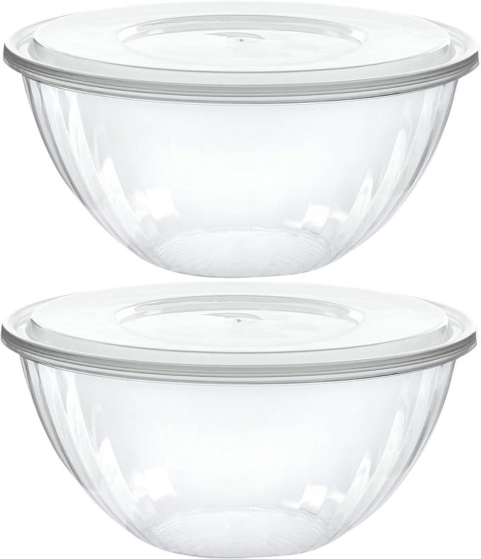 PLASTICPRO Disposable 48 Ounce Round Crystal Clear Plastic Serving Bowls With Lids, Party Snack or Salad Bowl, Chip Bowls, Snack Bowls, Candy Dish, Salad Container Pack of 4