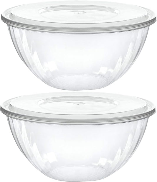 PLASTICPRO Disposable 48 Ounce Round Crystal Clear Plastic Serving Bowls With Lids, Party Snack or Salad Bowl, Chip Bowls, Snack Bowls, Candy Dish, Salad Container Pack of 4