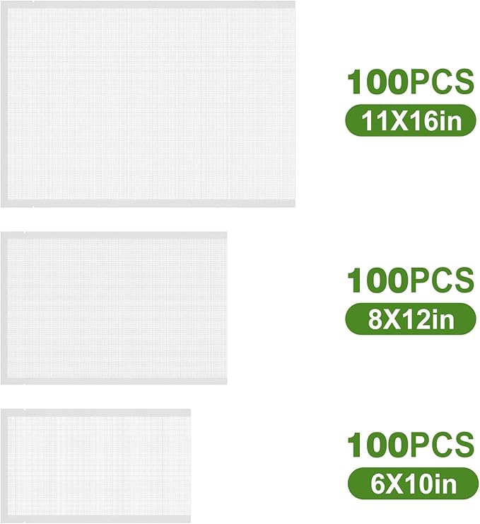 Moretoes 300pcs Vacuum Sealer Bags, 100 Gallon 11" x 16" and 100 Quart 8" x 12" and 100 Pint 6" x 10", BPA Free, Pre-cut Commercial Grade Vac Seal Meal Bags for Food Saver Storage, Meal Prep