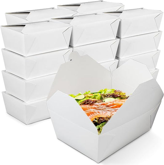 Fit Meal Prep 160 Pack 110 oz Paper Take Out Containers 8.8 x 6.5 x 3.5 - White Lunch Meal Food Boxes #4, Disposable Storage To Go Packaging, Microwave Safe, Leak Grease Resistant for Restaurant