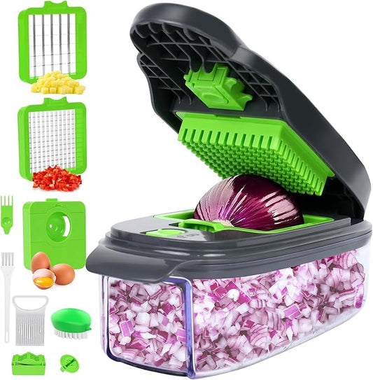 16 in 1 Food Chopper - Vegetable Cutter with 8 Blades, Slicer for Onion, Potato, Carrot, Garlic, Egg & Cheese - Container Included