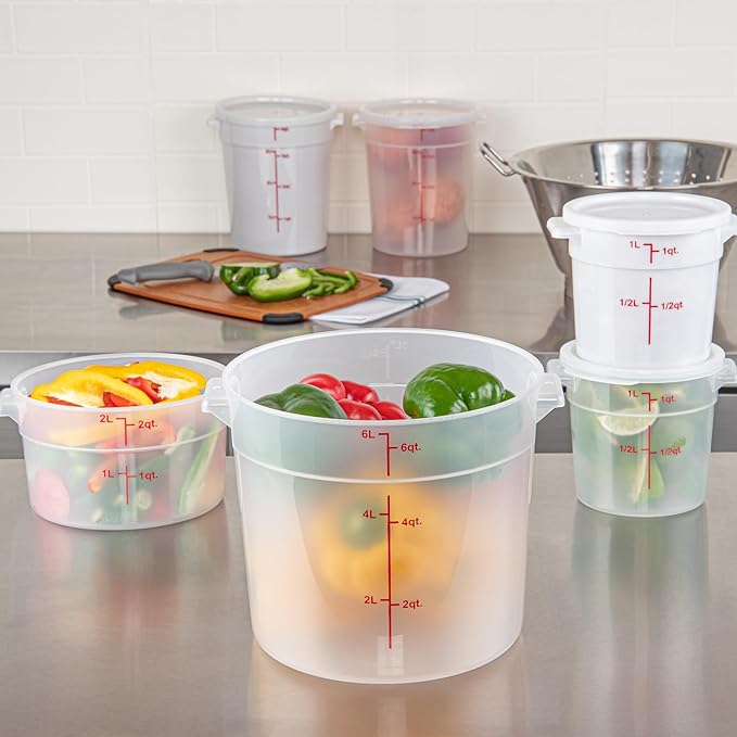 Restaurantware-Met Lux 6 Quart Food Storage Container, 1 Translucent Storage Container - Lids Sold Separately, Red Volume Markers, Dishwashable Container, Side Handles, For Storing Foods