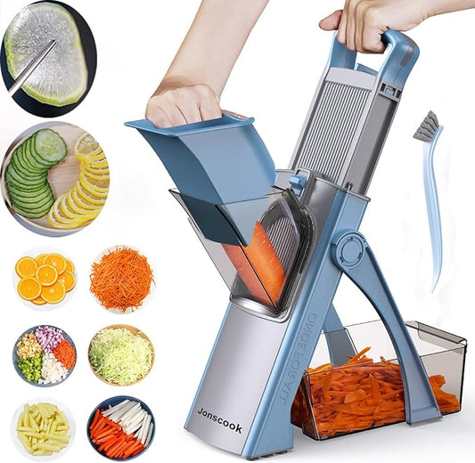 Vegetable Chopper with Adjustable Thickness - Safe Mandoline Food Slicer for Kitchen, Multifunctional Veggie Chopper Vegetable Cutter Slicer Dicer, All in 1, can Slice, Shred -Blue