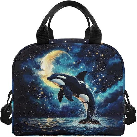 Showudesigns Killer Whale Lunch Box for Teen Girls Middle School Kids Lunch Bag 10-12 12-14 Insulated Lunchbox Purse with Adjustable Shoulder Strap Thermal Meal Organizer Blue
