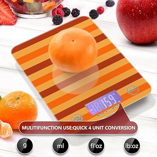 Food Scale Kitchen Scale for Baking Cooking Digital Food Weighing Measuring Scale Small Waterproof Electric Food Scale Fall Striped Orange