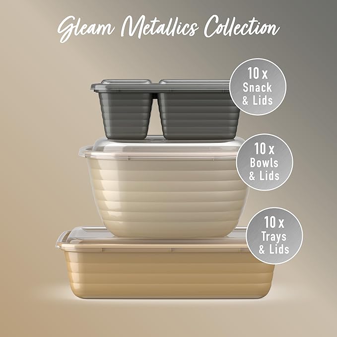 Bentgo Prep 60-Piece Variety Meal Prep Kit - Reusable Food Containers 1-Compartment Trays, Prep Bowls, & Snack Boxes for Healthy Eating - Microwave, Freezer, & Dishwasher Safe (Gleam Metallics)