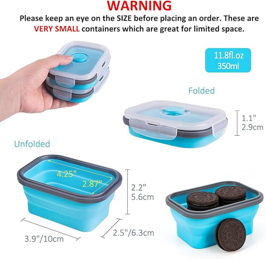 Collapsible Food Storage Containers with Lids & Vent, 11.8 oz, Kitchen Stacking Silicone Collapsible Meal Prep Container Set for Leftover, Microwave Freezer Dishwasher Safe, Blue Small 4 Pack