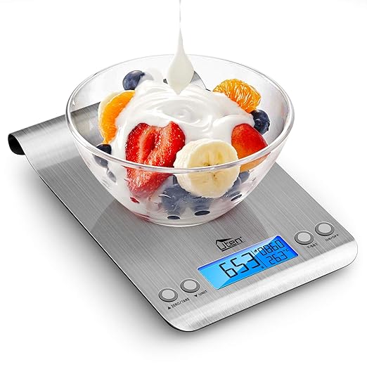 Uten Digital Kitchen Scale for Baking and Cooking, 11lb Ultra Slim Food Scale Grams and Ounces - with Hook Design, LCD Display, Timer