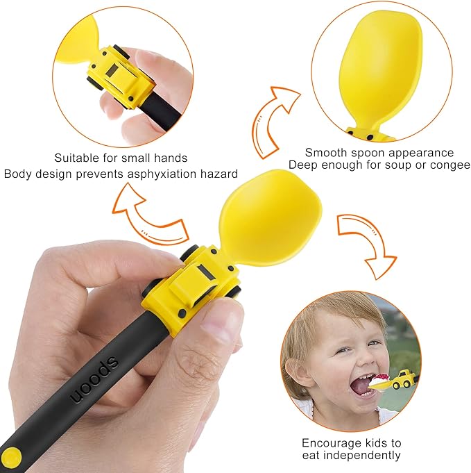Construction Toddler Utensils - Toddler Forks and Spoons - Kids Spoon and Fork Set - Suitable for Kids Utensils - Easter Gifts, Portable Silverware Set for 1 2 3 4 5 year old Toddlers, Yellow