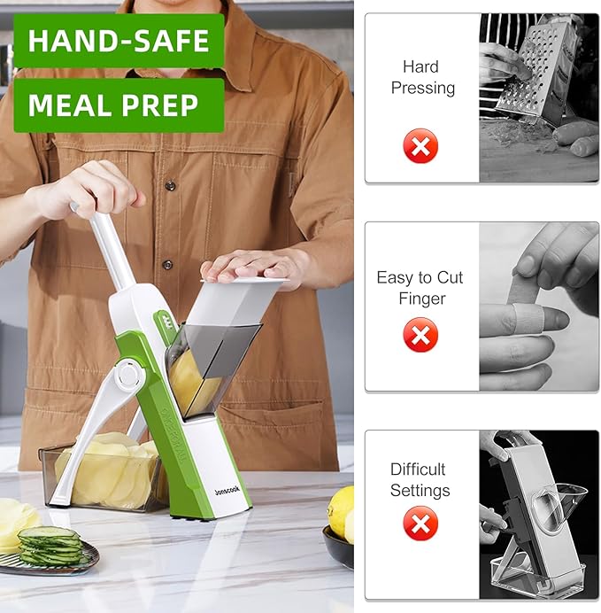 Safe Mandoline Slicer for Kitchen, Adjustable Thickness 0.1-8 mm, Professional Vegetable Slicer, Potato Slicer, Food Chopper French Fry Cutte, Mandolin, Chopping Artifact Fast Veggie (avocado Green)