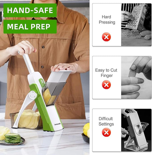 Safe Mandoline Slicer for Kitchen, Adjustable Thickness 0.1-8 mm, Professional Vegetable Slicer, Potato Slicer, Food Chopper French Fry Cutte, Mandolin, Chopping Artifact Fast Veggie (avocado Green)