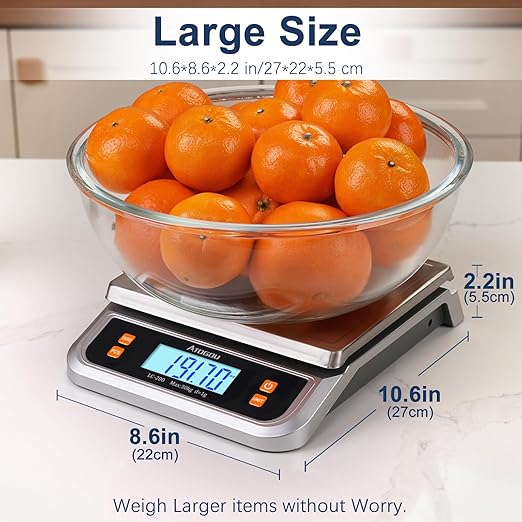 66lb Commercial Digital Kitchen Scale 30kg/1g, with 6 Units Conversion, Stainless Steel, LCD Display, AA Battery or Plug-in Use for Baking, Bread, Cooking, Meat LC200