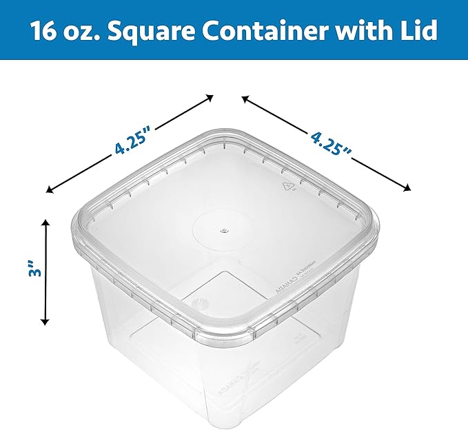 NYHI 40 Pack Square Clear Deli Containers with Lids Disposable BPA Free Square Plastic Food Storage Containers with Lids Airtight for Meal Prep Take Out Kitchen (16 oz)