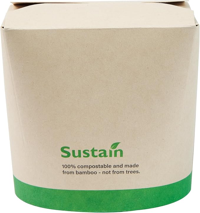 Restaurantware Sustain 26 Ounce Sturdy Paper Take Out Boxes, 50 Disposable Take Out Food Containers - With PLA lining, Compostable, Bamboo Paper Containers, Built-In Tab-Lock Cover, Greaseproof