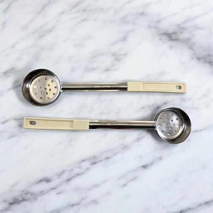 3 Ounce Slotted Stainless Steel Portion Control Ladle Spoon for Measuring and Serving; Commercial Grade Serving Scoops [Pack of 12]