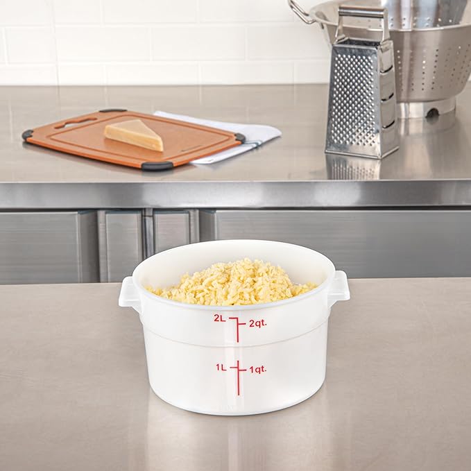 Restaurantware-Met Lux 2 Quart Food Storage Containers, 10 White Storage Containers - Lids Sold Separately, Red Volume Markers, Dishwashable Containers, Side Handles, For Storing Foods