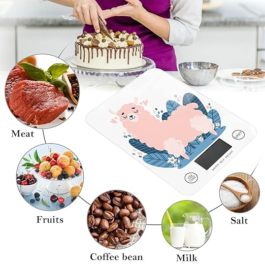 Food Scale Kitchen Digital Scale Food Ounces and Grams Dieting Baking Cooking Waterproof Glass Panels LCD Display,4 Units Scale Tare Function Cute Alpaca