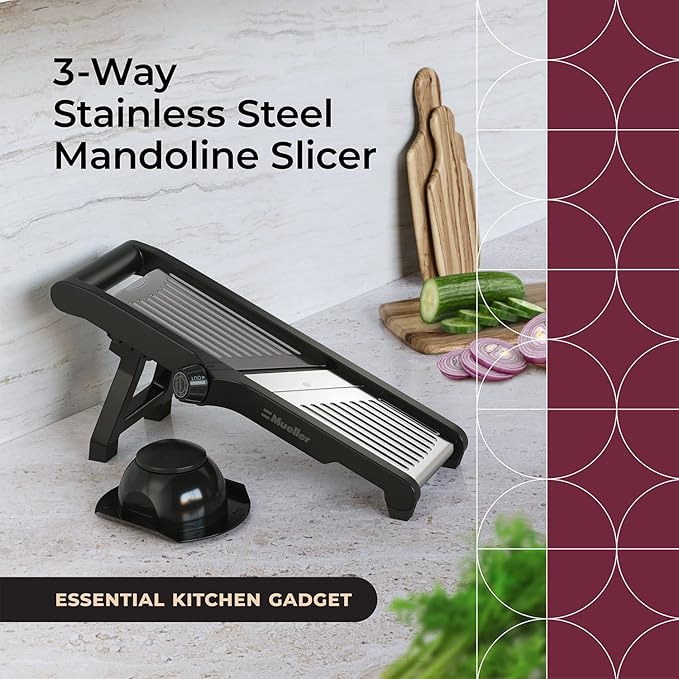 MuellerLiving Mandoline Slicer for Kitchen, Stainless Steel, Slice or Julienne, Vegetable Chopper, Fruit Slicer