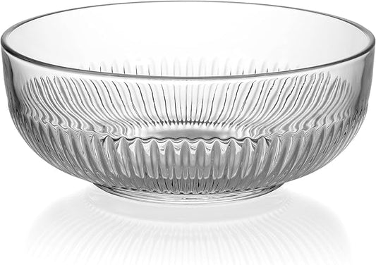 Red Co. Large Clear Glass Mixing Bowl with Ribbed Surface, for Mixing, Storage, Serving, 2.5 Quarts, 9" Dia