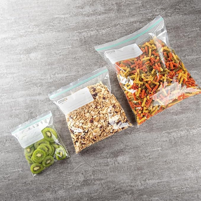 Restaurantware Bag Tek 1 Gallon Storage Zip Bags 25 Disposable Zipper Pouch Bags - Double Zipper Greaseproof Clear Plastic Zip Bags With Write-On-Label For Food Organization And Storage
