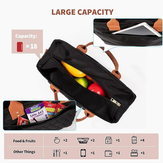 Large Women Lunch Bags for Work Insulated/Insulated Adult Lunch Box for Women/Durable Nylon Thermal cooler Bag/Leakproof Cooler Tote Bag with Storage Pocket (brown)