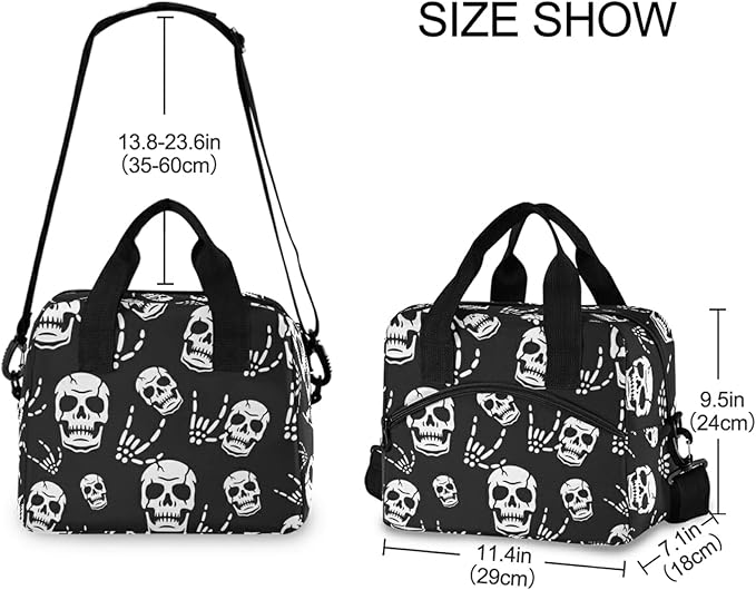Gothic Skeleton Insulated Lunch Bag Reusable Lunch Tote Bag Cooler Bag for Women Men Adult Lunch Box with Adjustable Shoulder Strap Leakproof Lunch Bag for Work School Picnic Camping