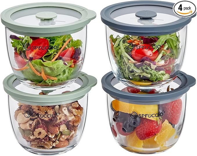 Glass Meal Prep Bowls Set - Leakproof Lids, Microwave & Dishwasher Safe 13 oz (4-Pack) Perfect for Meal Prepping, Portion Control, and On-the-Go Lunches BPA-Free