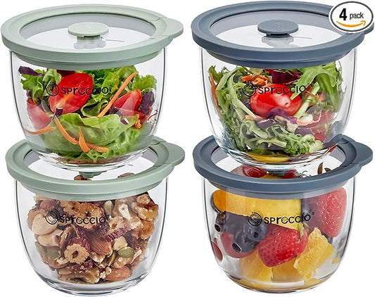 Glass Meal Prep Bowls Set - Leakproof Lids, Microwave & Dishwasher Safe 13 oz (4-Pack) Perfect for Meal Prepping, Portion Control, and On-the-Go Lunches BPA-Free
