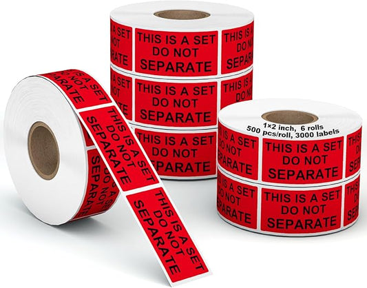 6 Rolls 1" x 2" Warning Label, This is a Set Do Not Separate Fluorescent Red FBA Packing Labels Permanent Adhesive (6 Rolls, 3000 Labels)