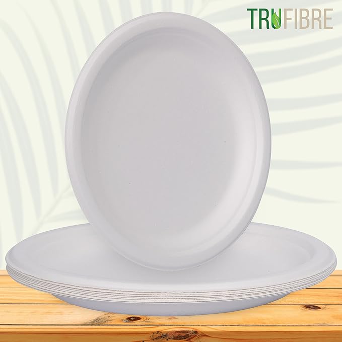 9" Paper Plates, Compostable Bagasse Food Container, Disposable, Microwave Safe for Lunch, Dinner, Party, Supplies, Events, Bulk 125 Pack