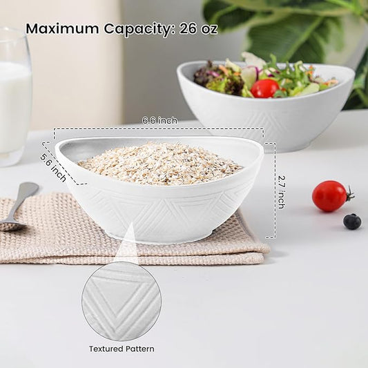 Premium Wheat Straw Bowls 26 OZ, Unbreakable Plastic Bowls Reusable Microwave and Dishwasher Safe Bowl for Camping, Rv, Apartmen, Party 4 PCS Kitchen Bowl (White)