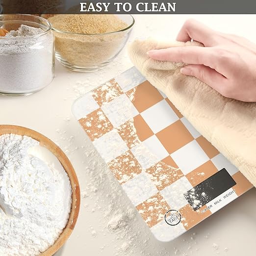 Food Scale Kitchen Scale for Baking Cooking Digital Food Weighing Measuring Scale Small Waterproof Electric Food Scale Checkered Orange and White