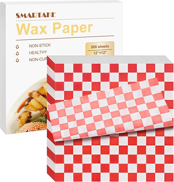 SMARTAKE 12 x 12 Inches Wax Paper for Food, 500 Pcs Non-Stick Hamburger Patty Paper, Square Sandwich Separators Wrapping Paper, for Lunch, Restaurants, Barbecues, Picnics, Parties, Red Plaid