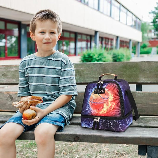 Tilami Lunch Bags Insulated Adjustable Strap Zipper, Water-Resistant Cooler Bags, Bento Bags for Kids Toddlers, Basketball